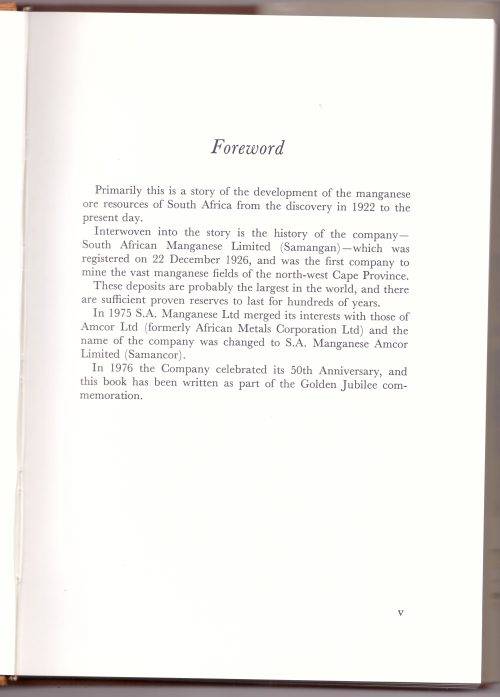KALAHARI WEALTH, THE STORY OF MANGANESE 1926 - 1976
