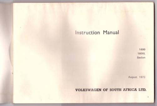 VW BEETLE 1600 - VEHICLE INSTRUCTION MANUAL - 1973