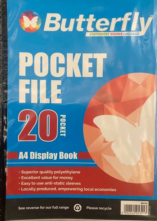 Butterfly Pocket File A4 - 20 Page (Pack of 50 Files for sale) only pay R12 per File