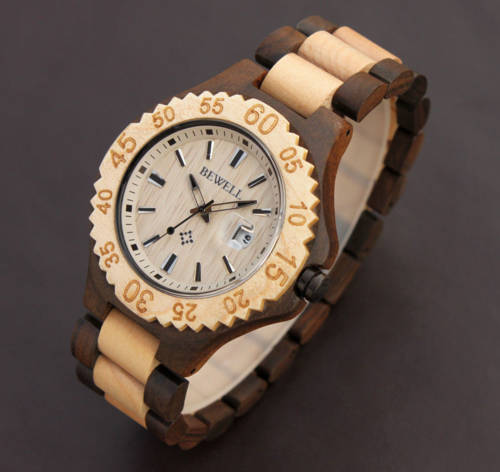 BEWELL Wood 2-Tone Gents Quartz Dress Watch "VERY CLASSY!!"