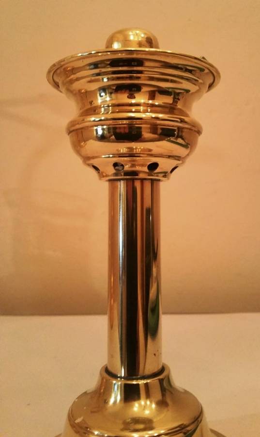 SOLID BRASS SPRING-LOADED CANDLE HOLDER & DELICATE GLASS SHADE WITH DETAILED EMBELLISHMENT