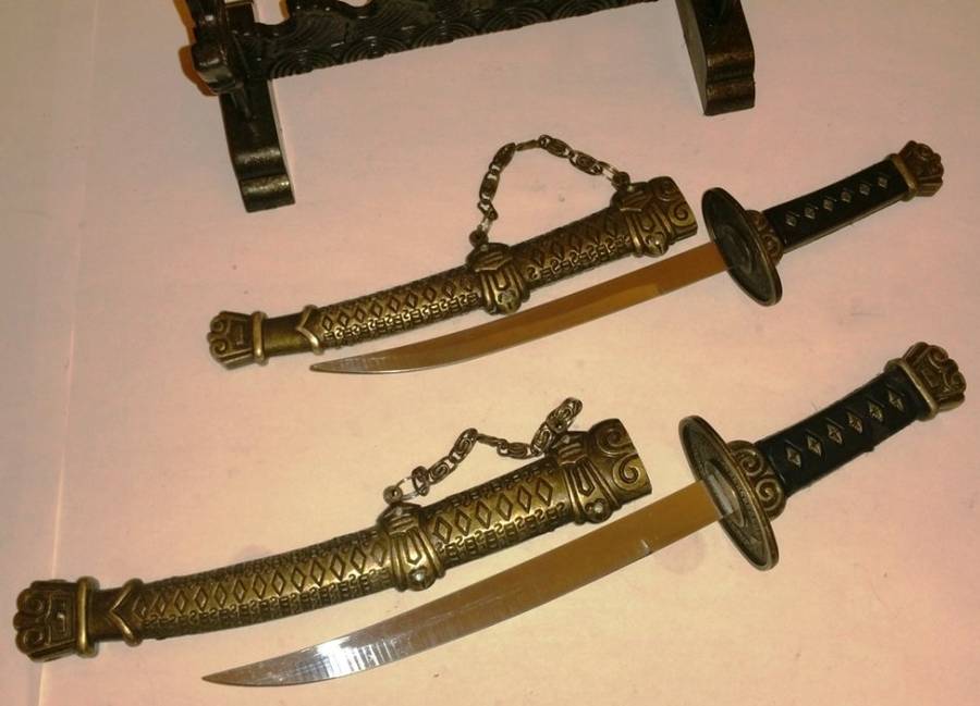 KATANA SAMURAI DOUBLE SWORD SET ~ LETTER OPENING SET