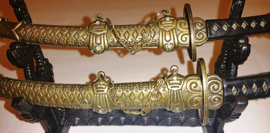 KATANA SAMURAI DOUBLE SWORD SET ~ LETTER OPENING SET