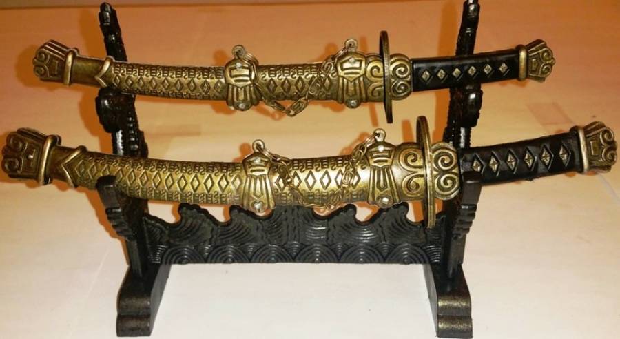 KATANA SAMURAI DOUBLE SWORD SET ~ LETTER OPENING SET