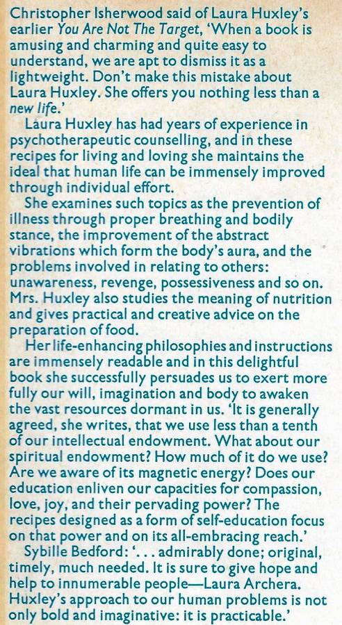 BETWEEN HEAVEN AND EARTH (RECIPES FOR LIVING AND LOVING) [HARDCOVER & SLEEVE] ~ LAURA ARCHERA HUXLEY