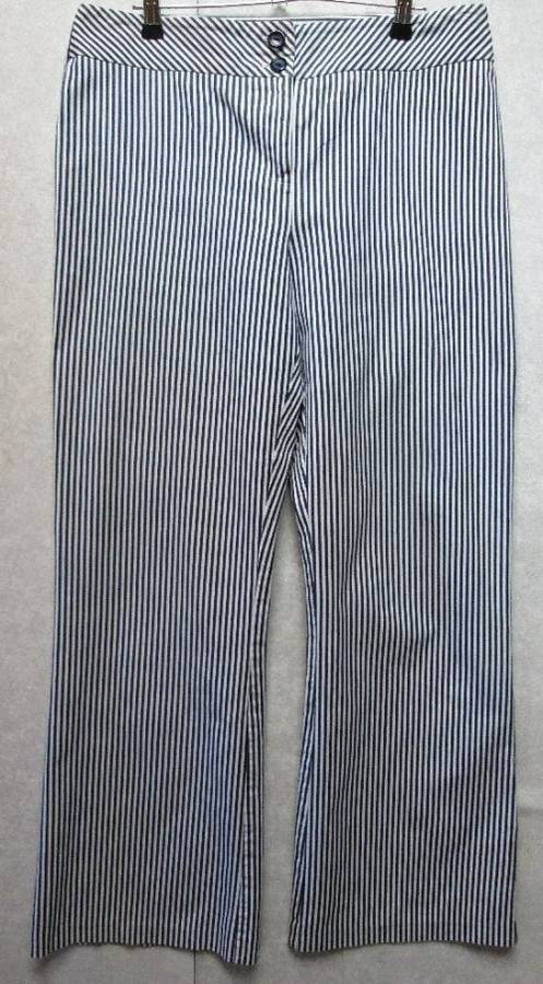 Black & White Stripy Stretch Polycotton Pants - Size 38 (Waist 85cm Hip 97cm )*Quality Brand
