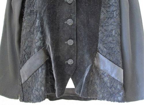 Vintage Black Velvet & Lace Jacket, Sheer Sleeves - Size 38