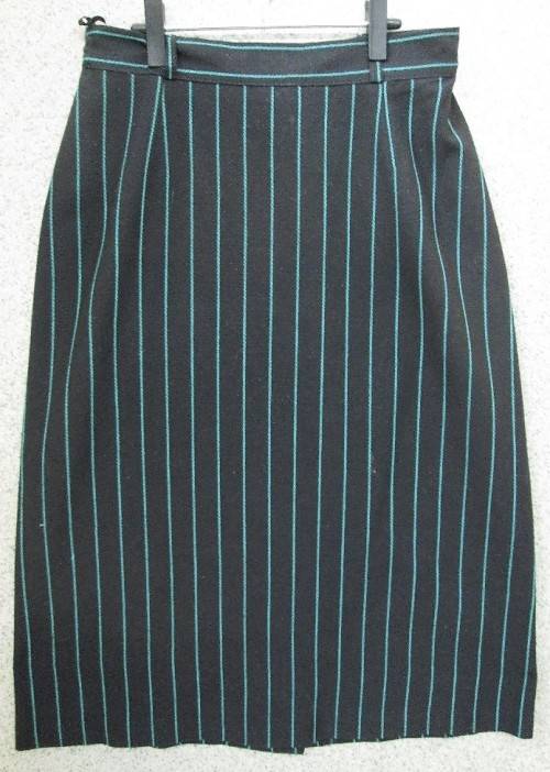 Vintage Polycotton Green/Black Stripy Pencil Skirt - Size 36 (Waist 68; Hip 98cm)