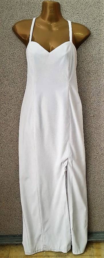 White Fully Lined Velvet Evening/Wedding Dress - Size 34 (Chest 84cm; Waist 78cm; Hip 92cm)