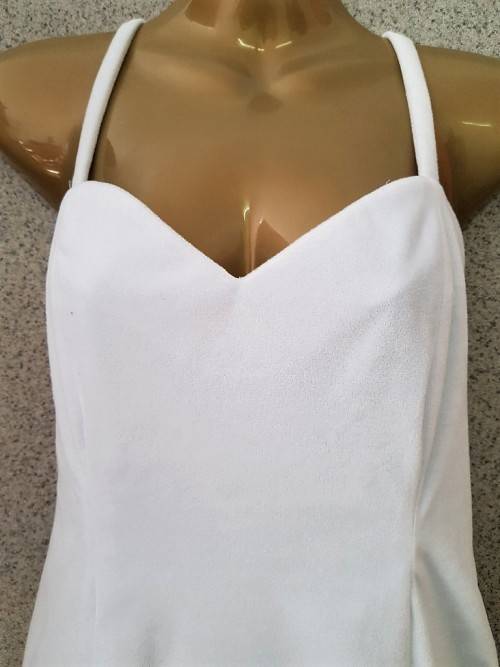 White Fully Lined Velvet Evening/Wedding Dress - Size 34 (Chest 84cm; Waist 78cm; Hip 92cm)