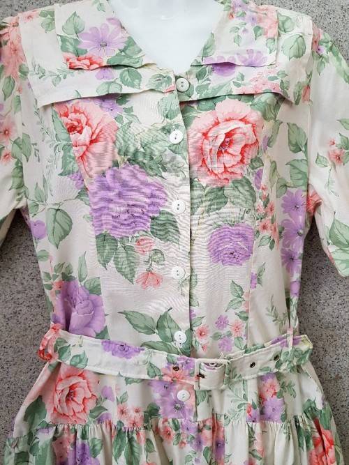 Vintage PastelPatterned Cotton Dress - Size 34 (Chest 87cm)