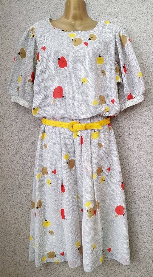 Vintage Polyester Patterned Dress - Size 36 (Chest 92cm)