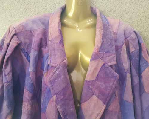 Vintage Patchwork Leather Jacket With Shoulder Pads - Chest 116cm /Size 44 /Size 20