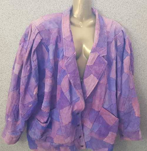 Vintage Patchwork Leather Jacket With Shoulder Pads - Chest 116cm /Size 44 /Size 20
