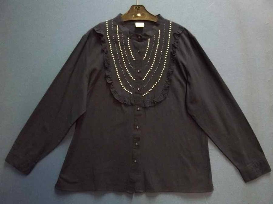 100% Cotton Beaded Long Sleeve Navy Shirt - Size 42 * Quality Brand