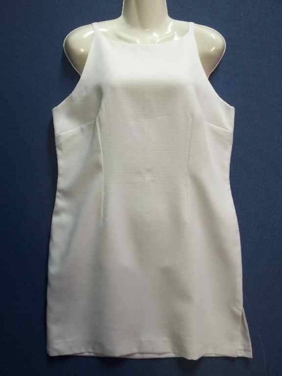 White Lined Mid Length Sleeveless Dress - Chest 100cm