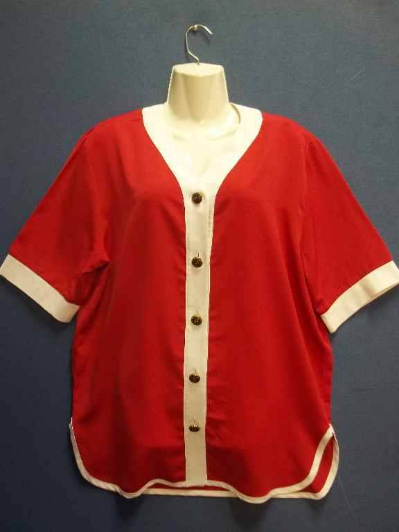 Vintage c1980's 100% Polyester Red & White Shirt - Size 34