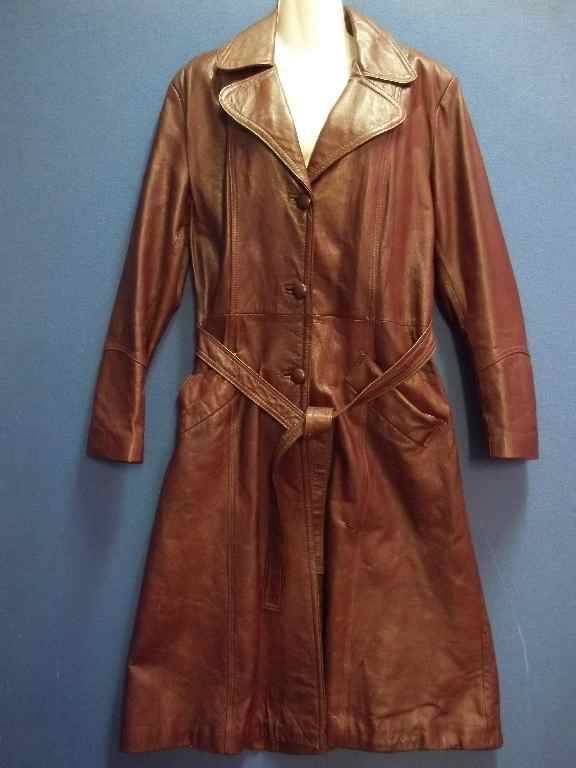Reddish Brown Vintage Long Leather Jacket (El Venado, Mexico) - Chest 102cm