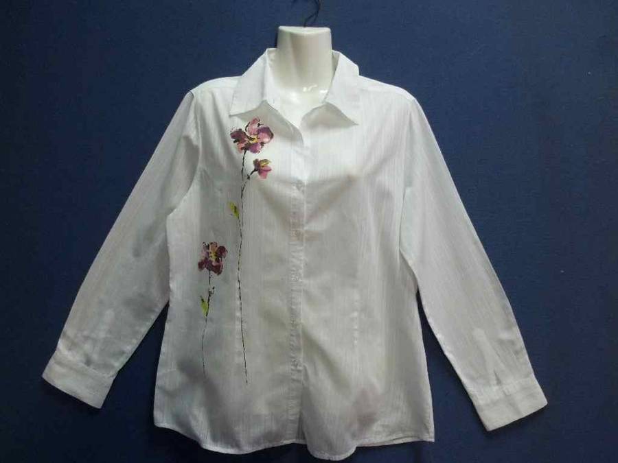 Long Sleeve Floral Patterned White Shirt - Size 38 * Quality Brand (Small Cut)