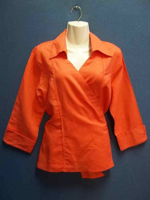Coral Crossover Three Quarter Sleeve Shirt (45% Ramie / 55% Cotton) - Size 40 (New With Tag)