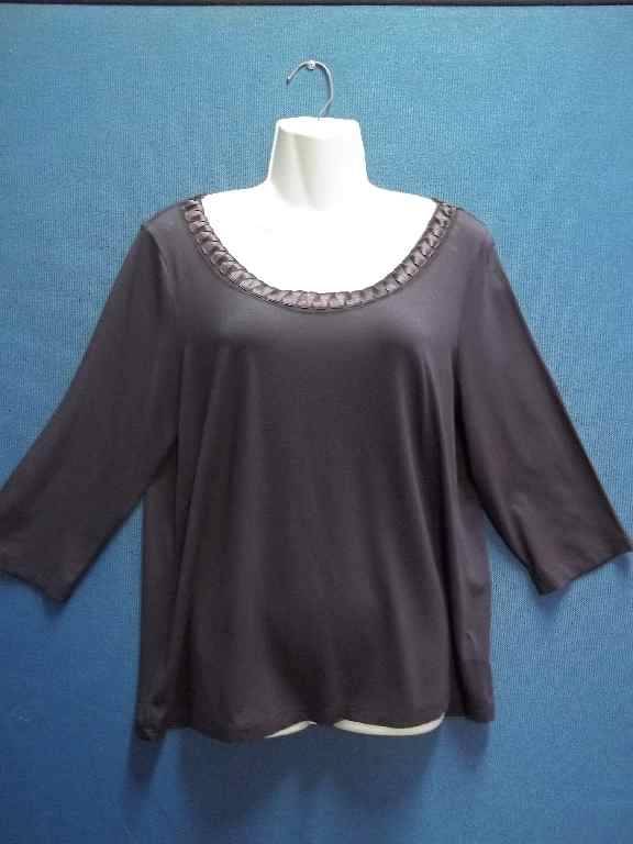 Purple Three Quarter Sleeve Top With Ribbon Detail (92% Viscose/8% Elastane)-Size 38 * Quality Brand