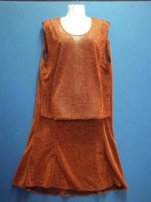 Lightweight Polyester Shiny Stretch Orange Two Piece - Waist 87cm, Chest 114cm