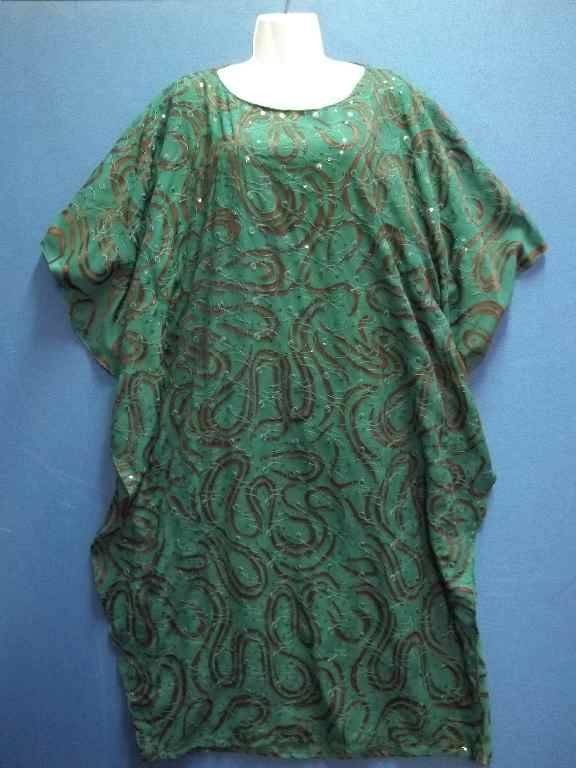 Green & Brown Caftan Style Dress With Sequins In Front - Chest 110cm