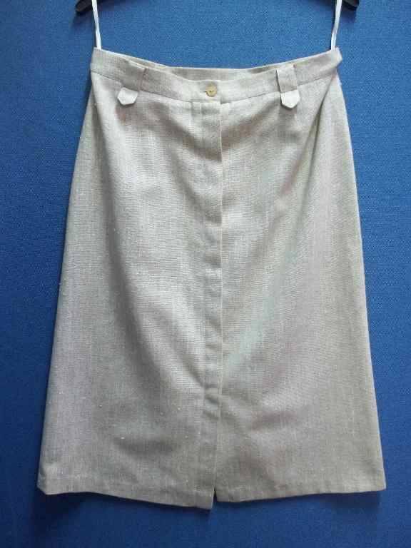Textured Beige Vintage Knee Length Skirt - Size 38