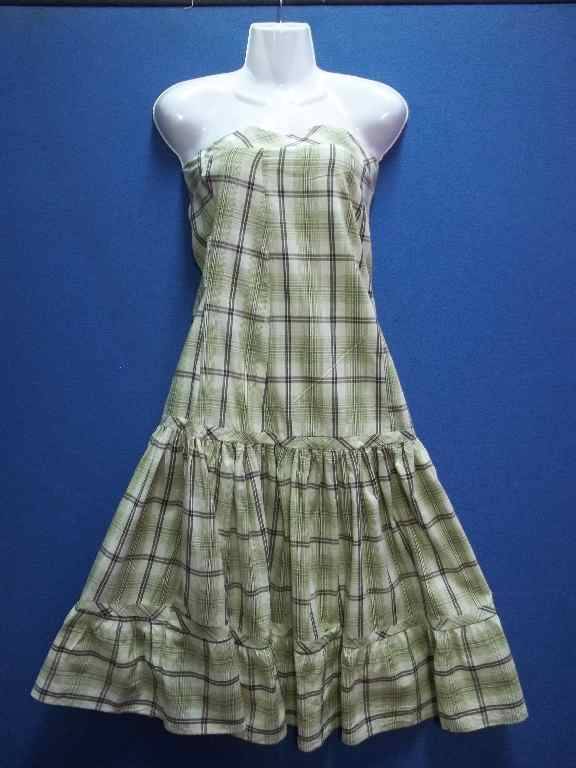 Sleeveless Green & Brown Tartan Dress - Size 32