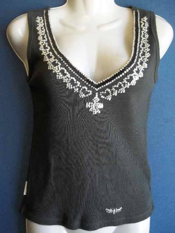 Ribbed Grey Sleeveless T-Shirts With Sequin Detail - Sise S
