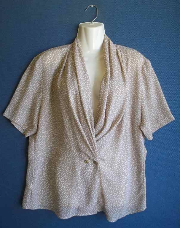 Vintage Beige & White Polyester Patterned Shirt - Size 38 * Quality Brand