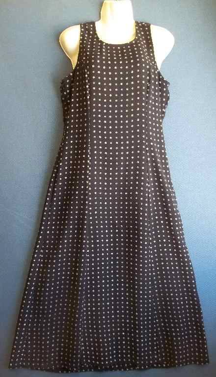 Long Lined Patterned Navy Sleeveless Dress - Size 34 * Quality Brand