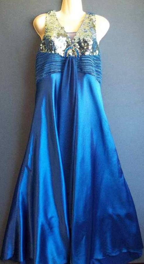 Lined Royal Blue Long Length Halterneck Evening Dress With Sequined Bodice - Chest 87cm