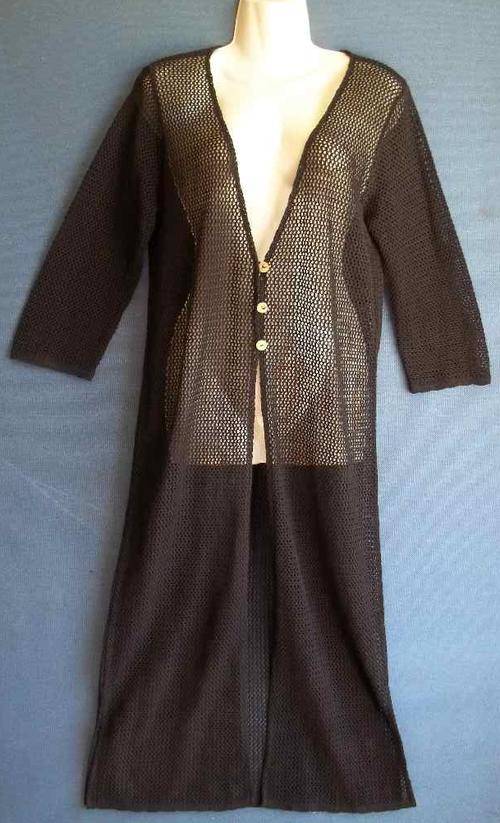 Long Length Light Weight Black Crochet Jacket - Size M