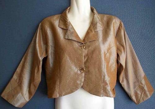 Cropped Lined Beige/Gold Evening Jacket - Chest 97cm