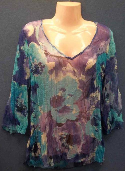 Sheer Blue/Purple Crinkle Chiffon Shirt - Size 34 * Quality Brand