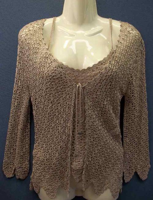 Stone Beaded Crochet Lined Top + Jacket Set - Size S/30 (Chest 76cm)