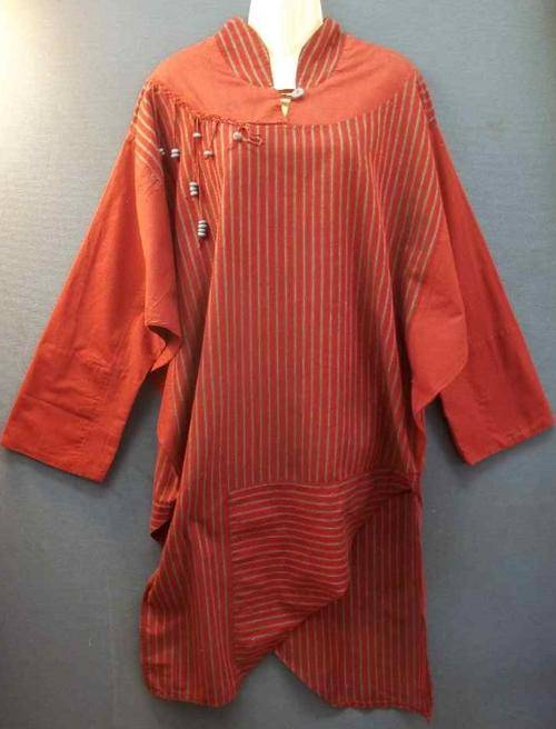 c1980's Stripy Maroon Shirt/Dress - Chest 110cm
