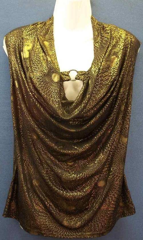 Black & Gold Cowl Neck With Jewellry Detail Evening Top (Imported Fabric) - Size 42 * Quality Brand