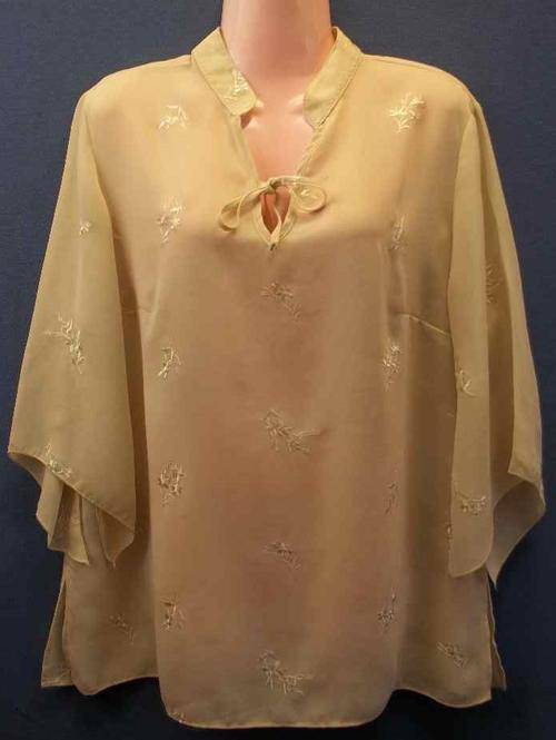 Beige Embroidered Lightweight Polyester Top - Size 38