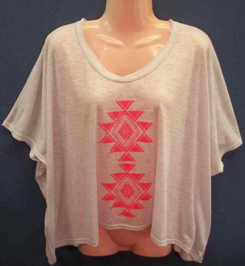 White Patterned Poly/Viscose Fashion T-Shirt - Size M