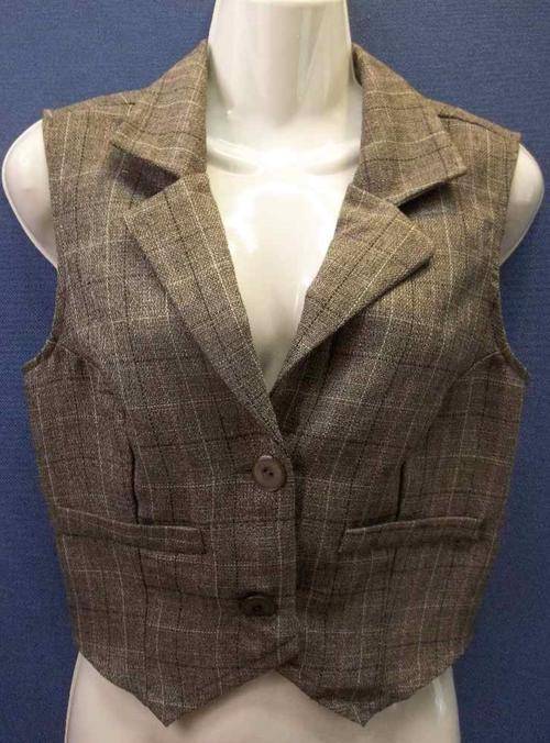 Taupe Patterned Polyester Fashion Waistcoat - Size 32 (Chest 82cm)