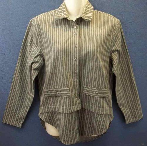 Black & Grey Stripy Vintage c1980's Cotton Shirt - Size 36 (Chest 94cm) Note: One Button Missing