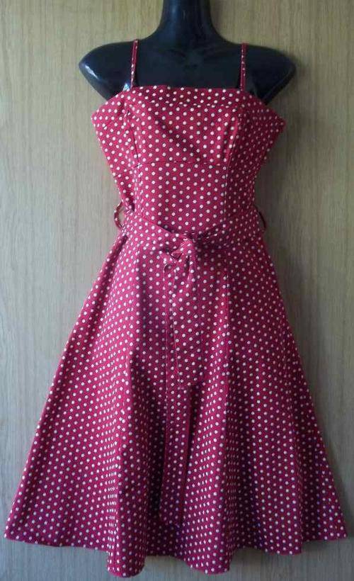 Red & White Polka Dot Stretch Cotton Dress, Removable Straps - Size 32 * Quality Brand