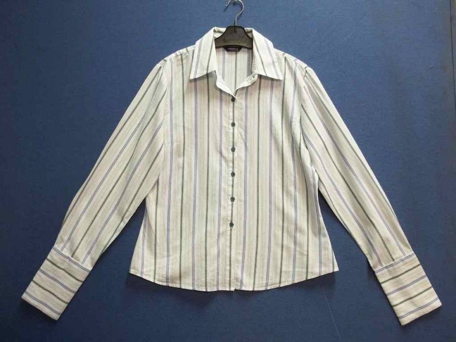 100% Cotton White/Blue/Green Stripy Shirt - Size 38 * Quality Brand