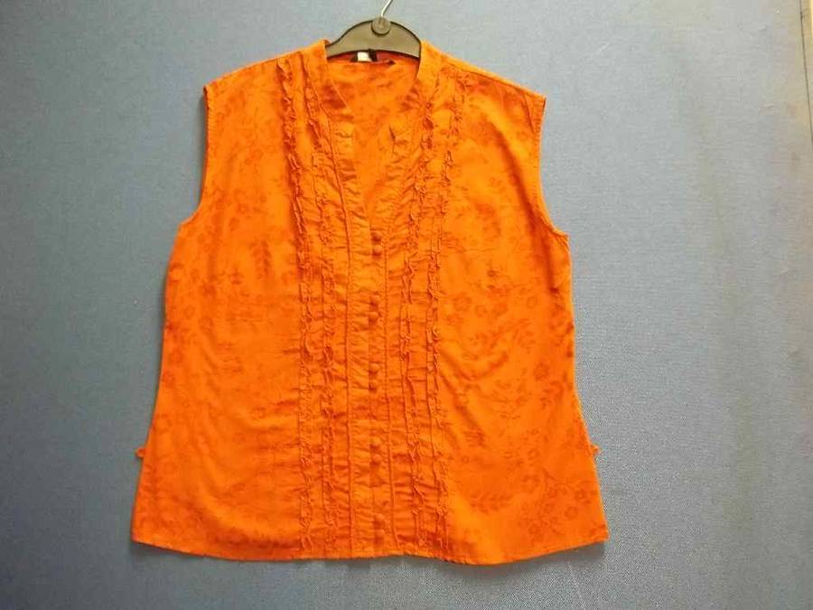 Dark Orange Floral Sleeveless Shirt With Ruffles - Size  38 * Quality Brand
