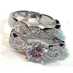 Jenny Cassy 18ct PLATINUM ROLLED GOLD MEMORIAL DIAMOND WEDDING SET #Size 7