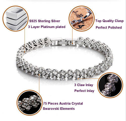 ELEGANT EXQUISITE 925 SILVER RING, CRYSTAL TENNIS BRACELET