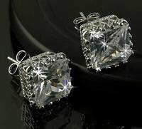 ***LATEST DESIGN! EXQUISITE 18K WHITE/CHAMPAGNE GOLD PLATED AAA+ CUBIC ZIRCONIA SQUARE STUD EARRINGS