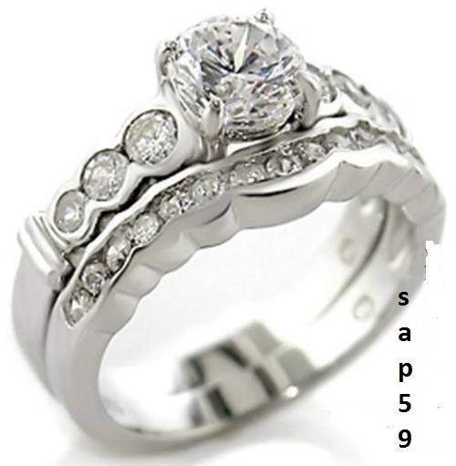 **STUNNING SIMULATED DIAMOND STAINLESS STEEL WEDDING RING SET